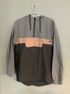 Reebok Men's Hooded Windbreaker Jacket in Gray & Light Pink